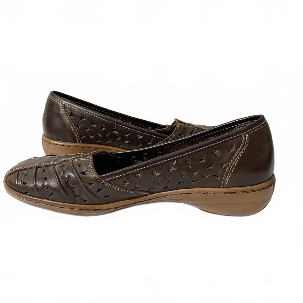 Rieker Antistress Brown Perforated Leather Slip On Ballet Shoes Size EU 38 US 7
